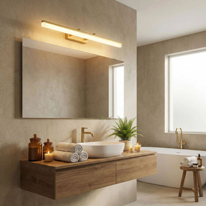 applique pour salle de bain couleur or au dessus miroir rectangle led modulable