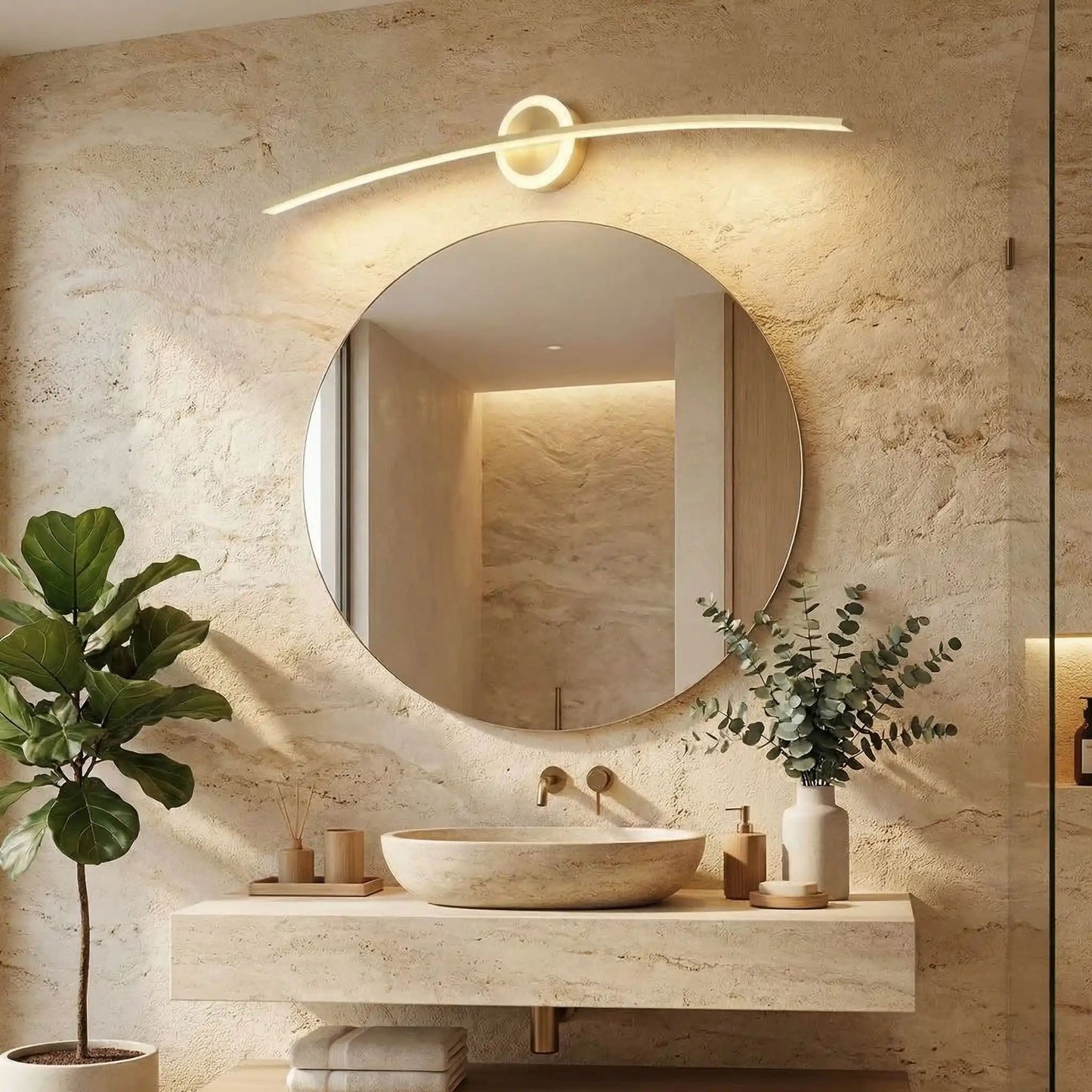 applique pour salle de bain couleur or au dessus vasque led incurve moderne