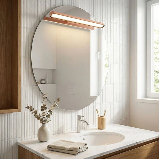 applique pour salle de bain couleur rose rechargeable au dessus miroir rond