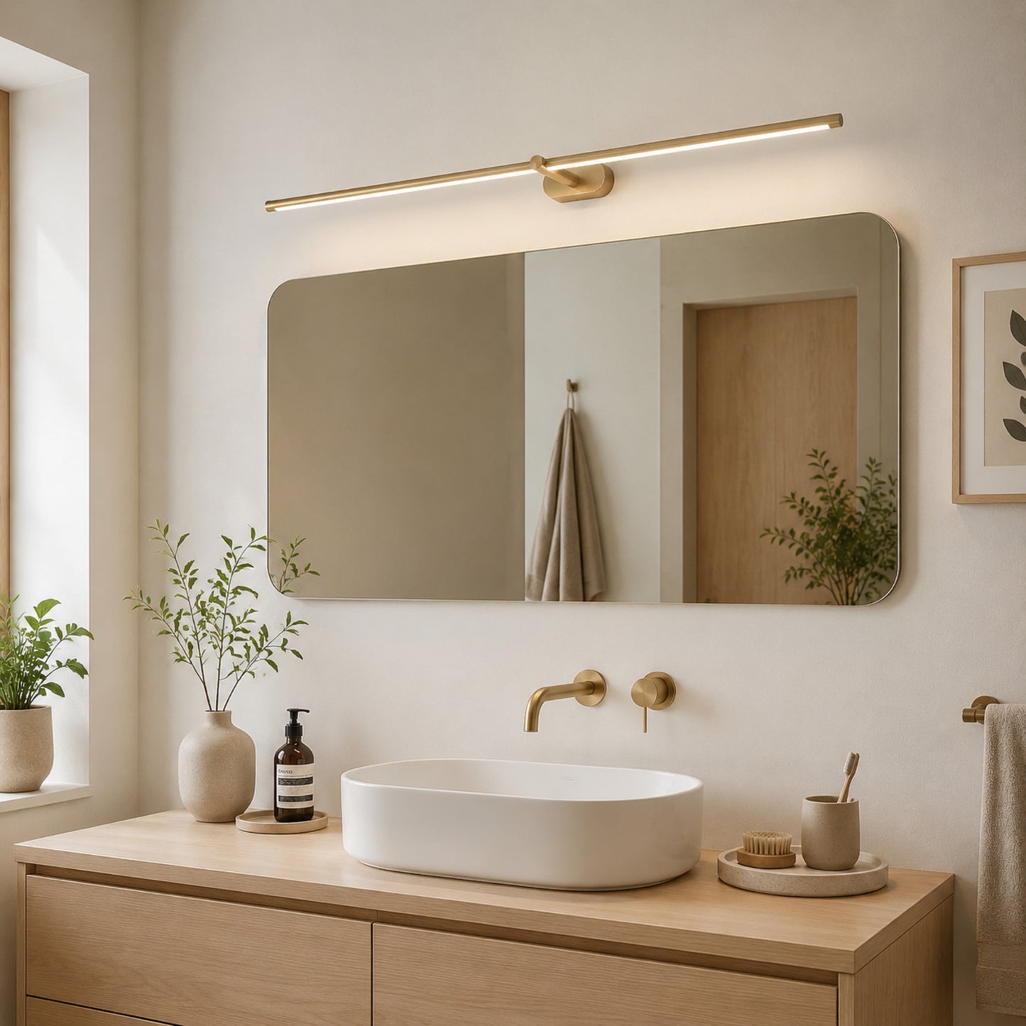 applique pour salle de bain doree avec plante scandinave