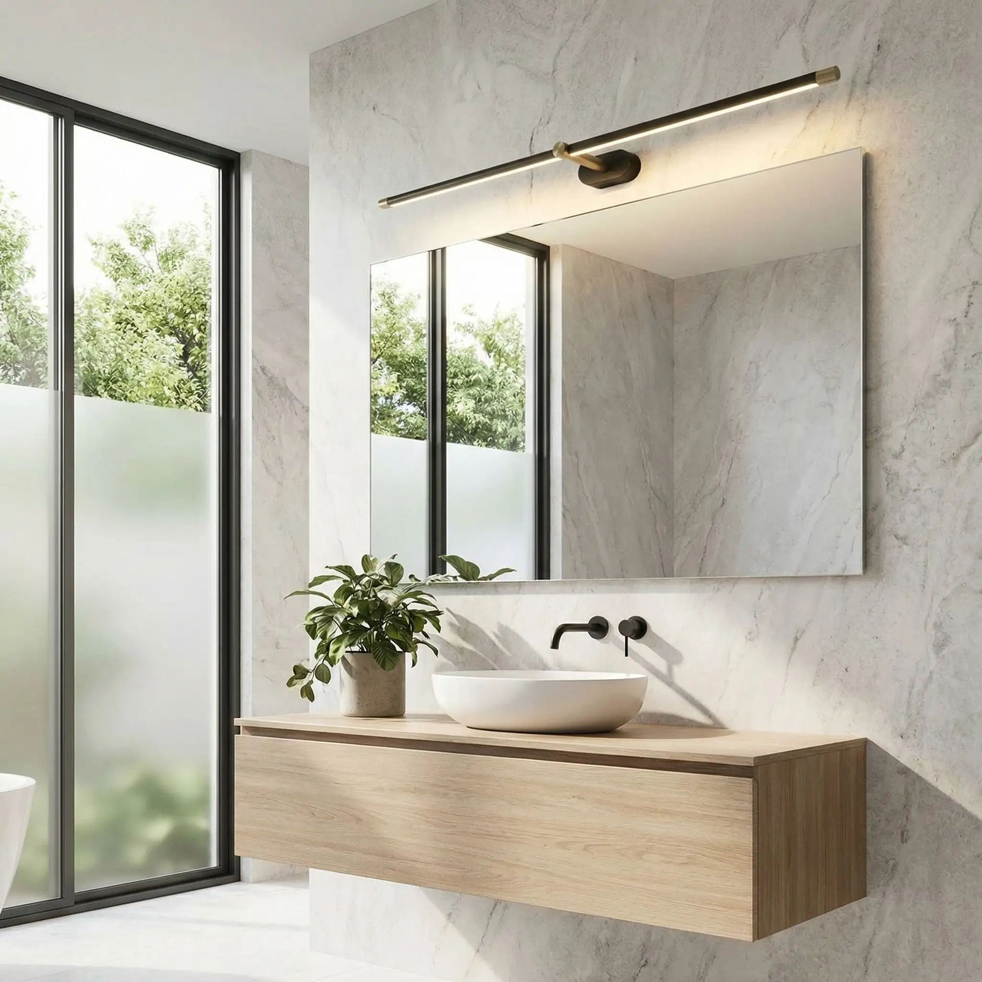 applique pour salle de bain noir au dessus miroir scandinave