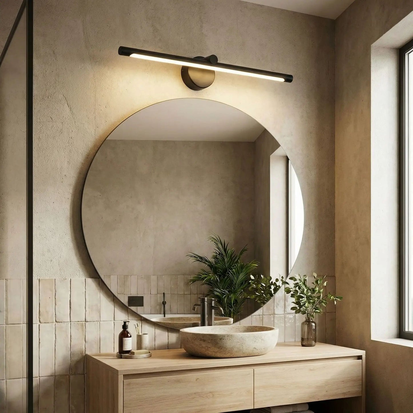 applique pour salle de bain noir aucun interrupteur au dessus miroir rond