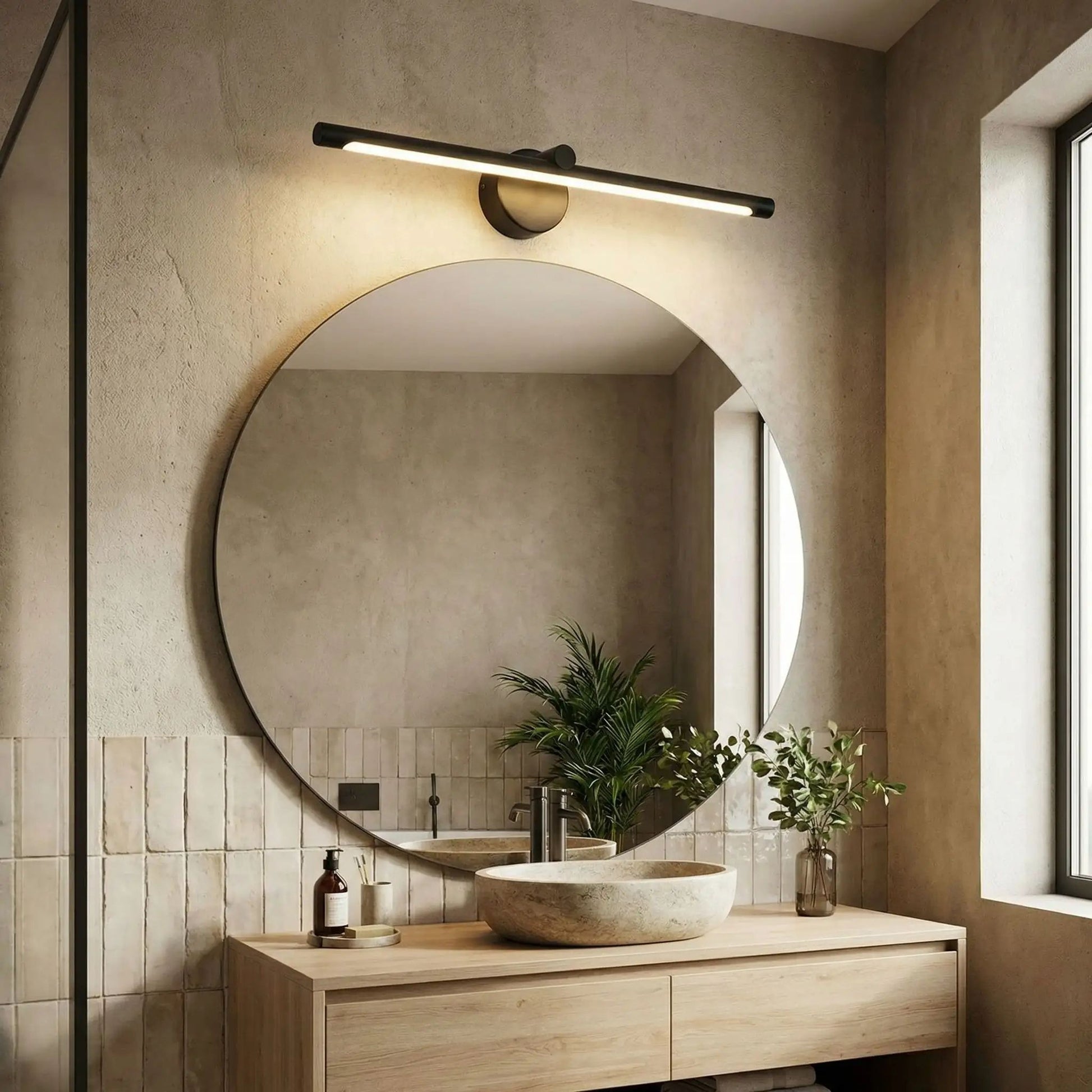 applique pour salle de bain noir aucun interrupteur au dessus miroir rond