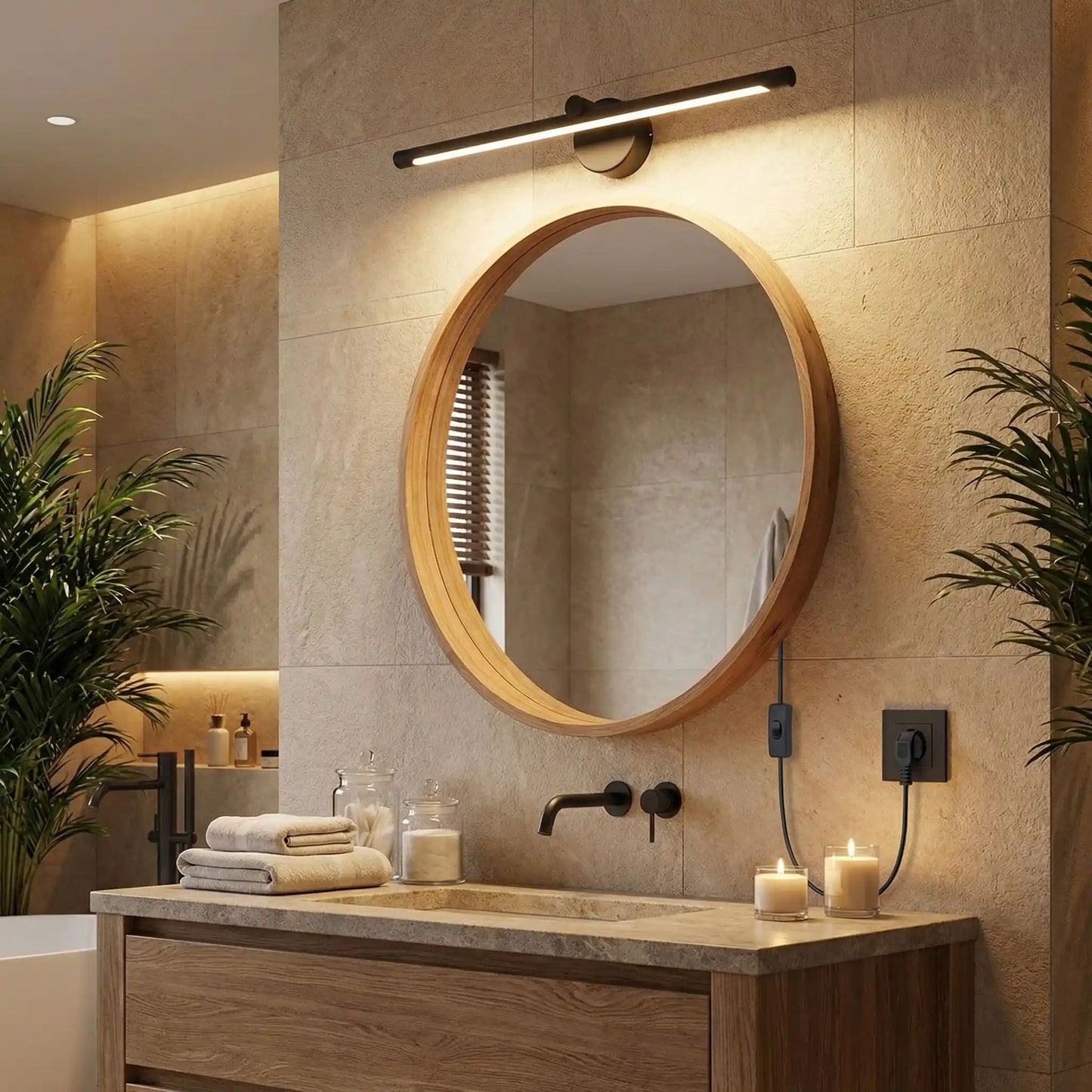 applique pour salle de bain noir prise eu au dessus miroir