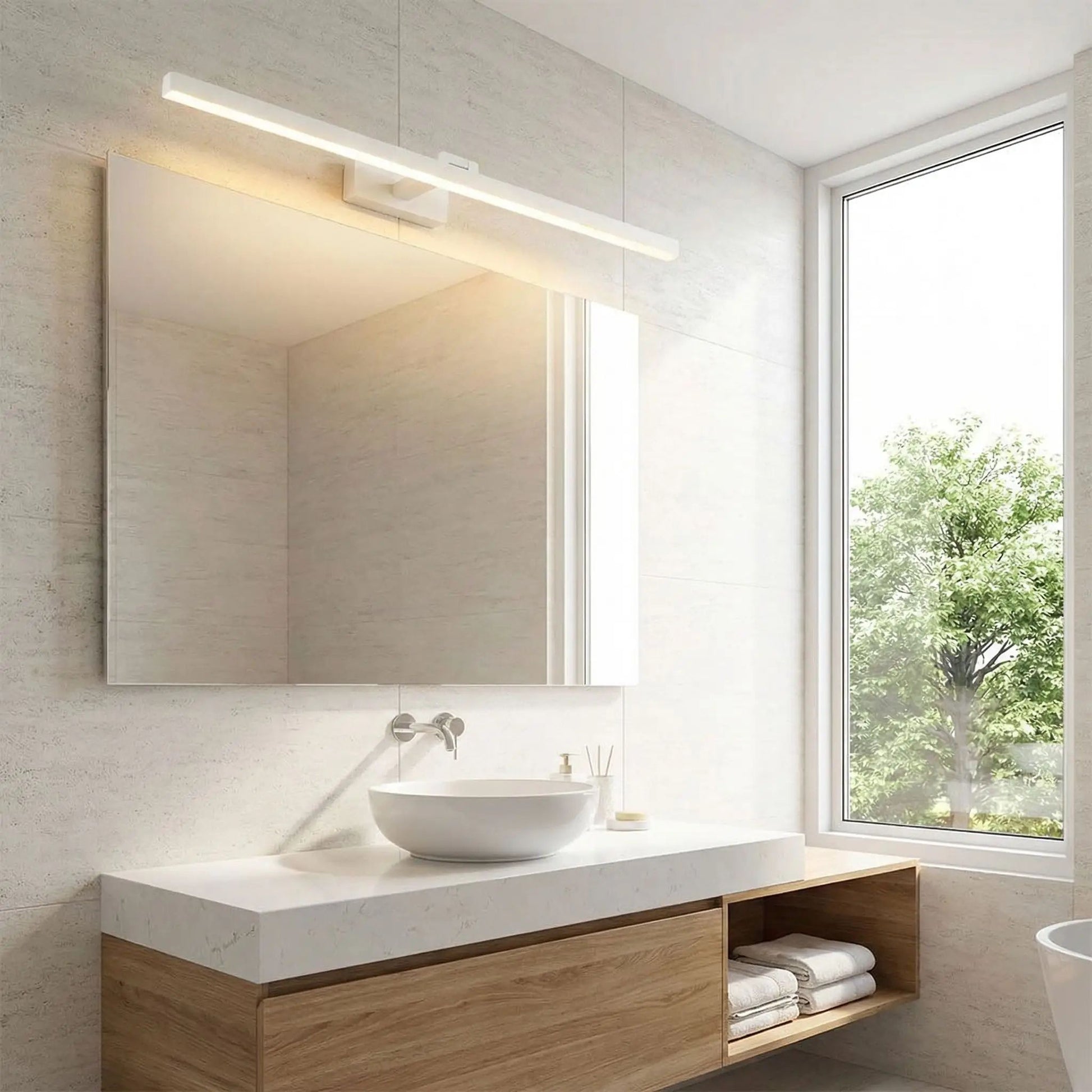 applique salle de bain blanc au dessus miroir rectangle eclairage parfait