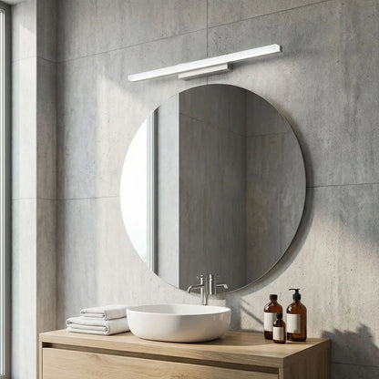 applique salle de bain couleur argent au dessus miroir rond led lumiere maquillage