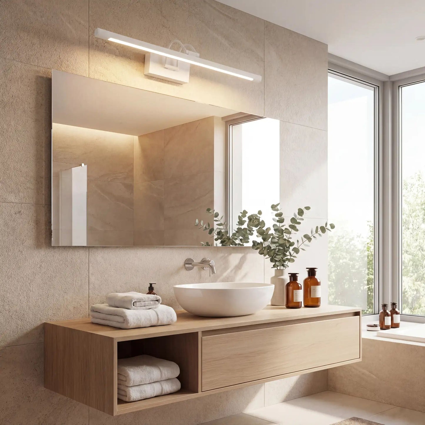applique salle de bain couleur blanc au dessus miroir led 3 temperatures