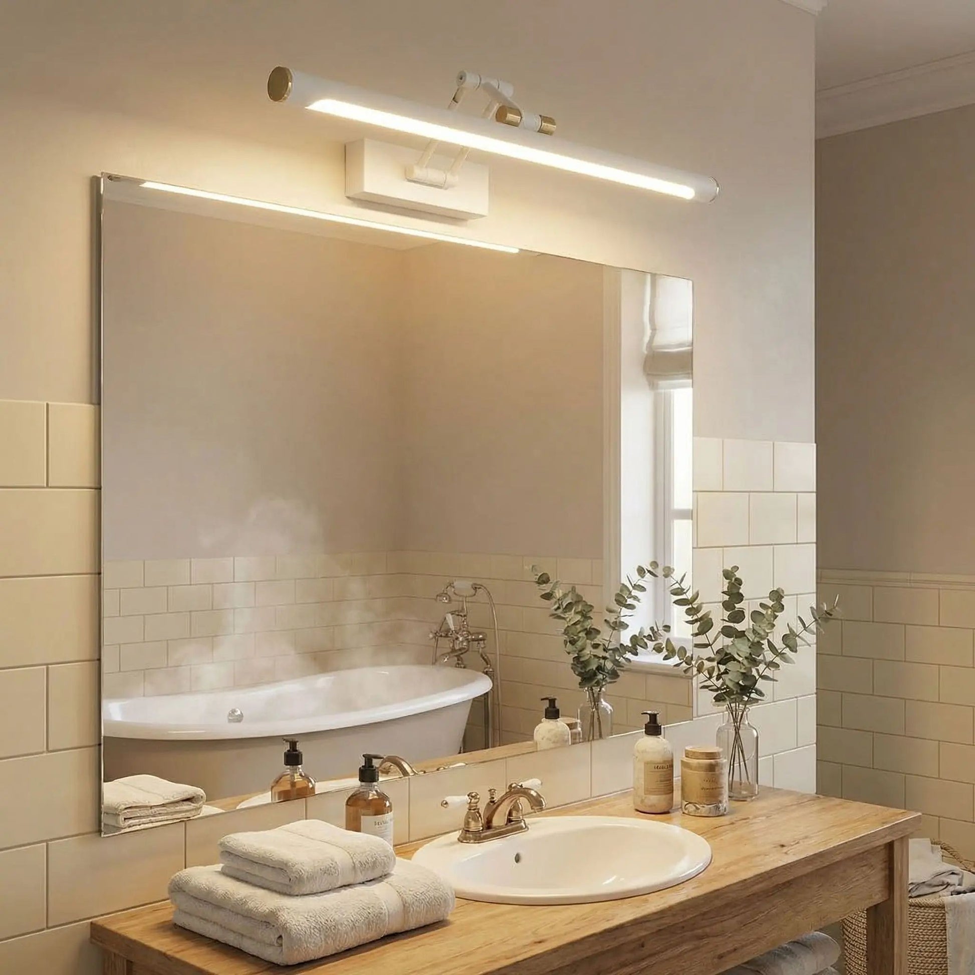 applique salle de bain couleur blanc au dessus miroir led ajustable 180