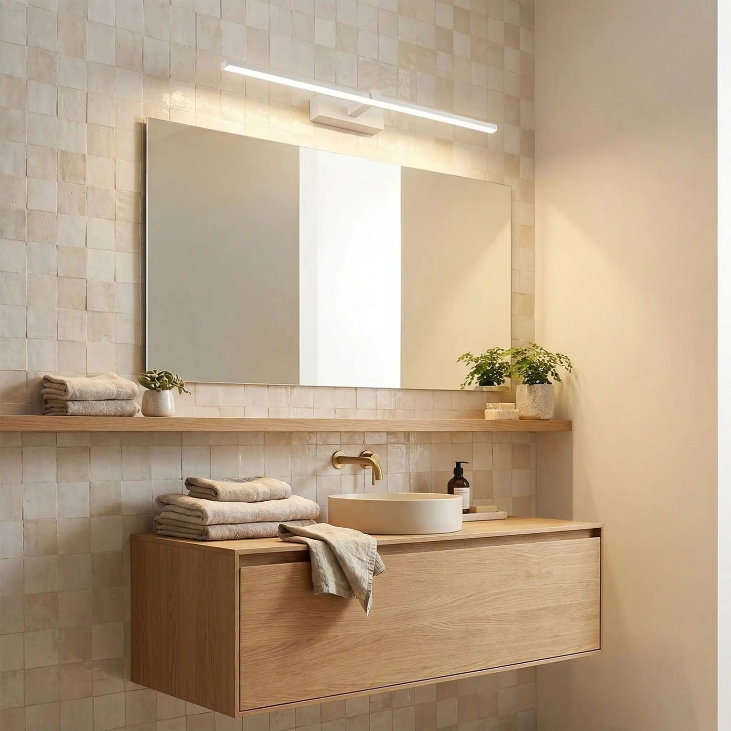 applique salle de bain couleur blanc au dessus miroir rectangle led resistant humidite