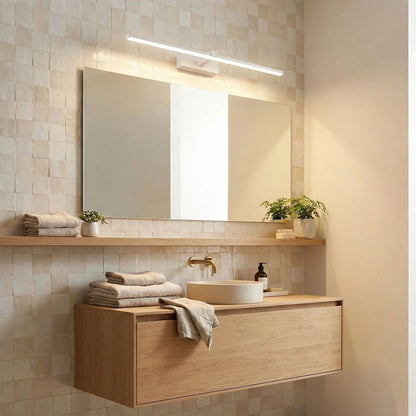 applique salle de bain couleur blanc au dessus miroir rectangle led resistant humidite
