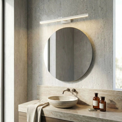 applique salle de bain couleur blanc au dessus miroir rond eclairage parfait