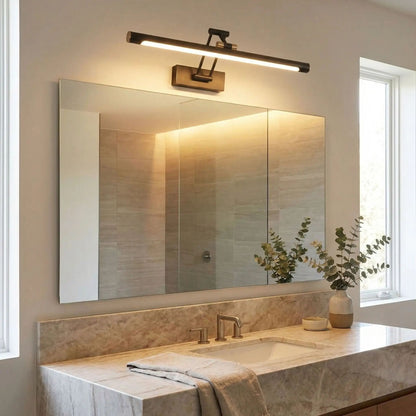applique salle de bain couleur noir au dessus grand miroir led ajustable 180