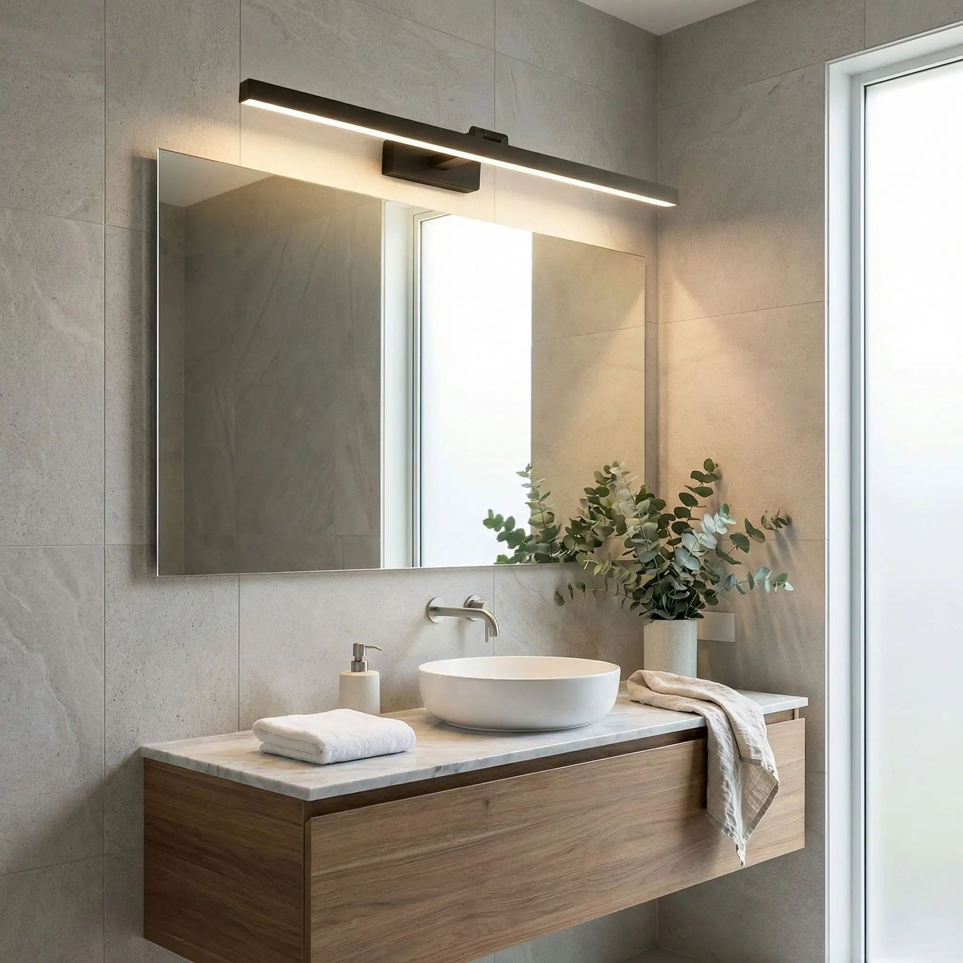 applique salle de bain couleur noir au dessus miroir eclairage parfait