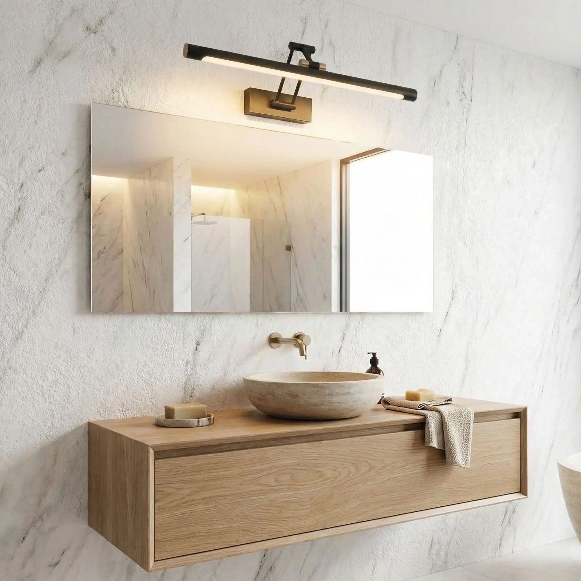 applique salle de bain couleur noir au dessus miroir led ajustable 180