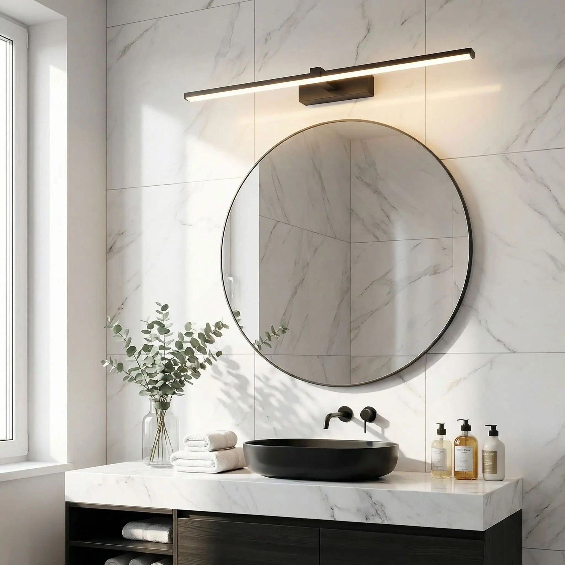 applique salle de bain couleur noir au dessus miroir led resistant humidite