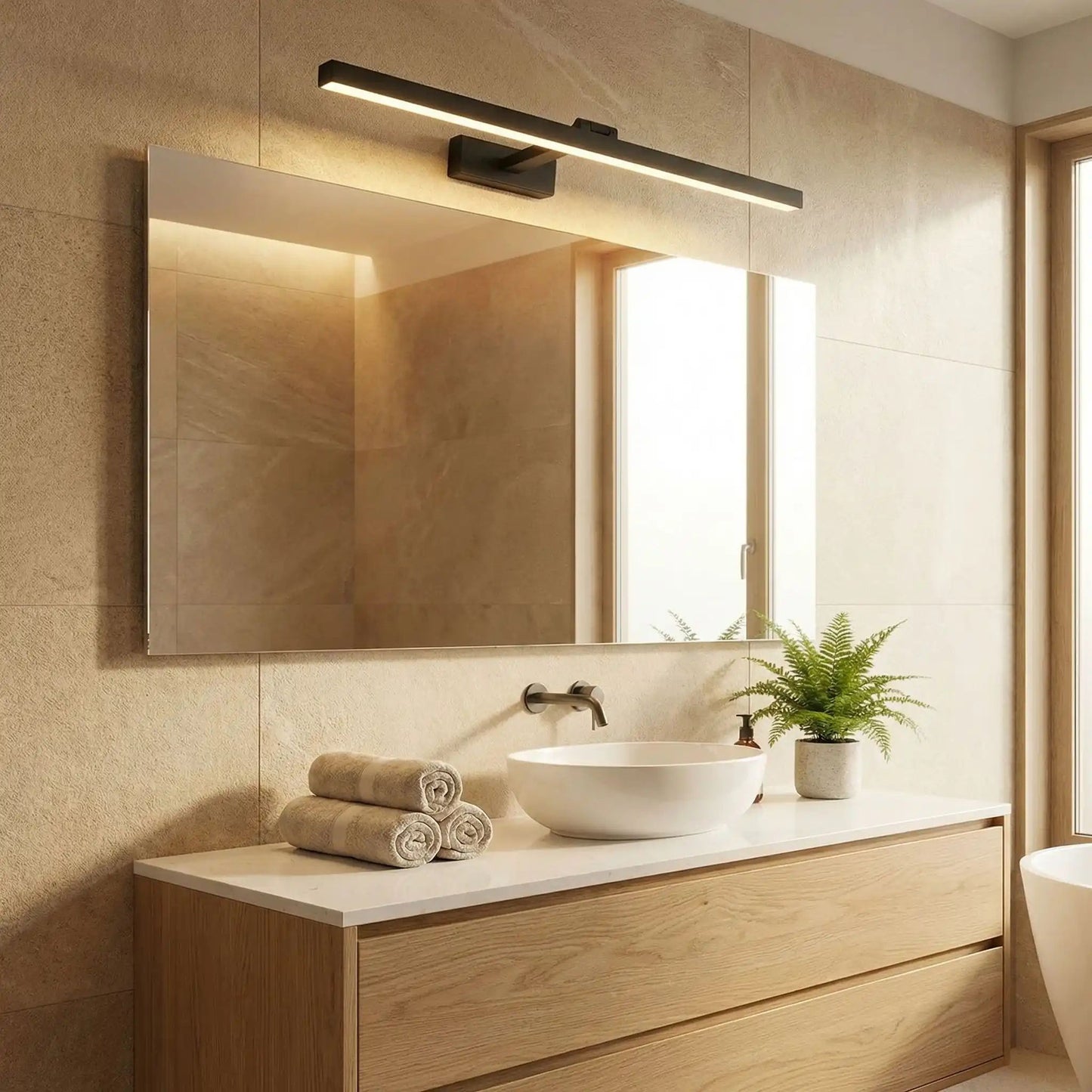 applique salle de bain couleur noir au dessus miroir rectangle eclairage parfait