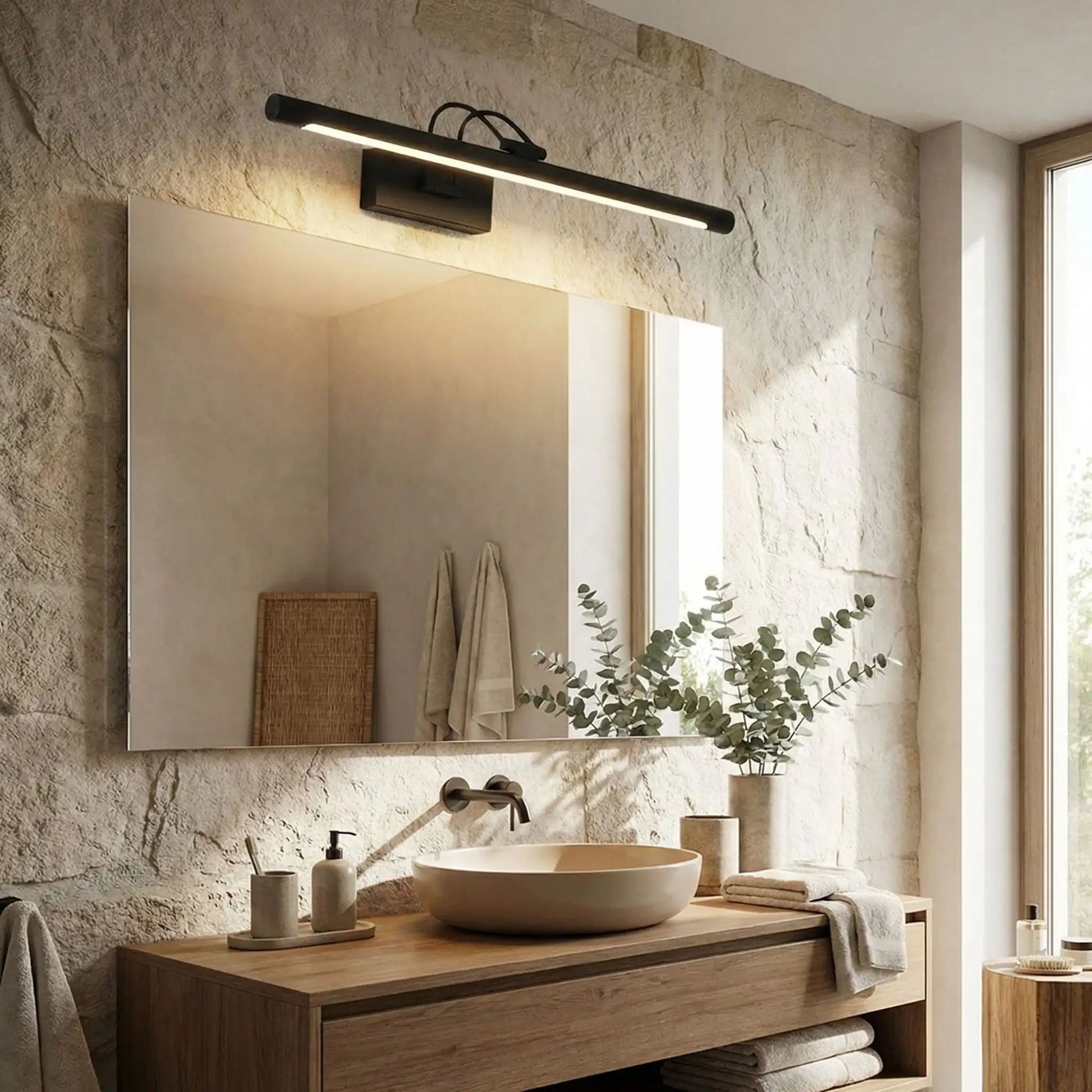 applique salle de bain couleur noir au dessus miroir rectangle led 3 temperatures