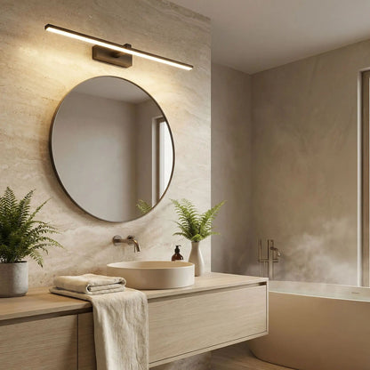 applique salle de bain couleur noir au dessus miroir rond led resistante humidite