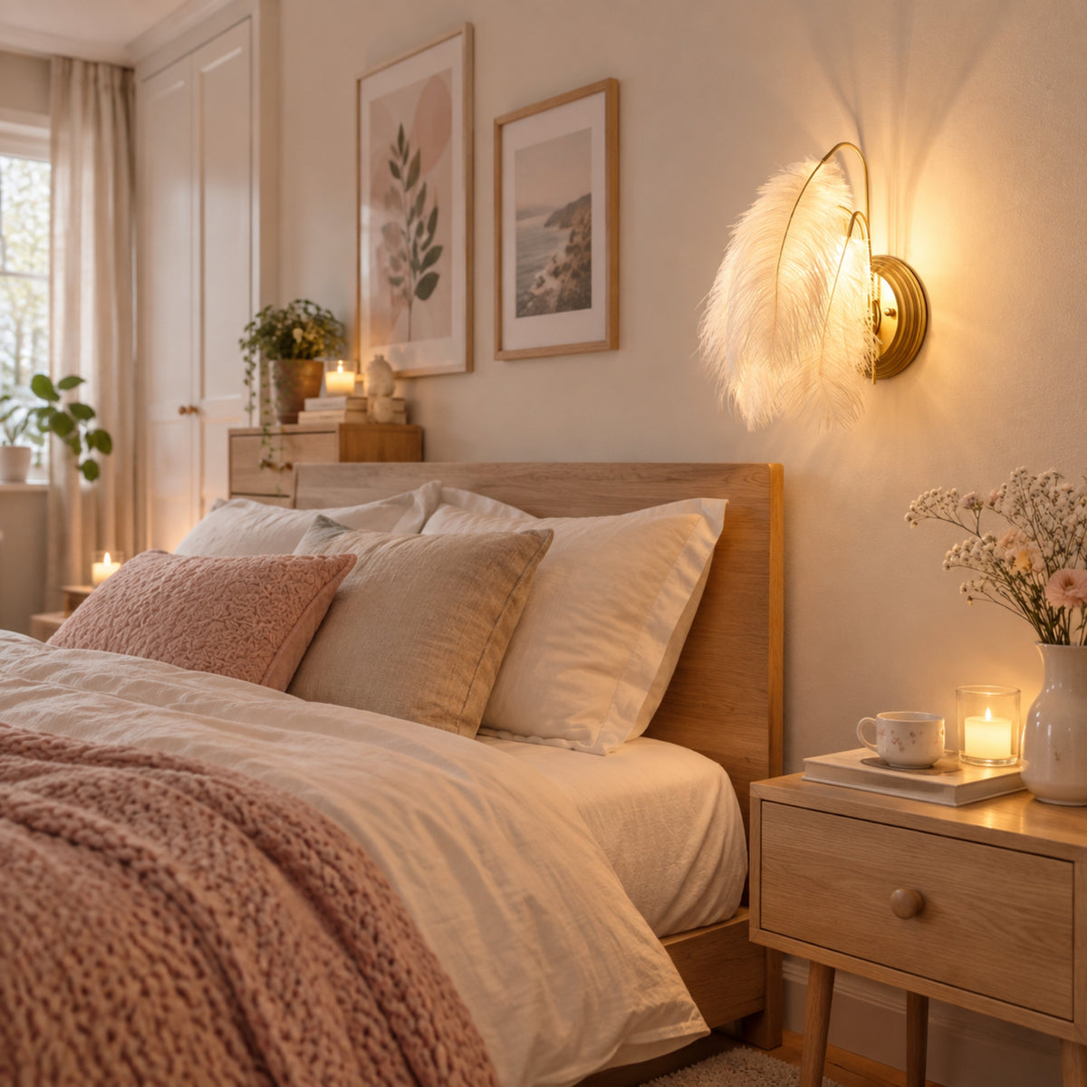 appliques murales pour chambre au dessus chevet plumes elegantes fluffy