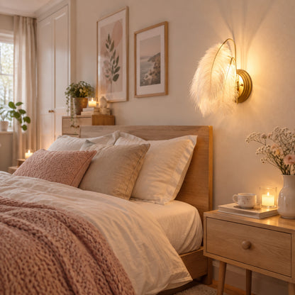 appliques murales pour chambre au dessus chevet plumes elegantes fluffy