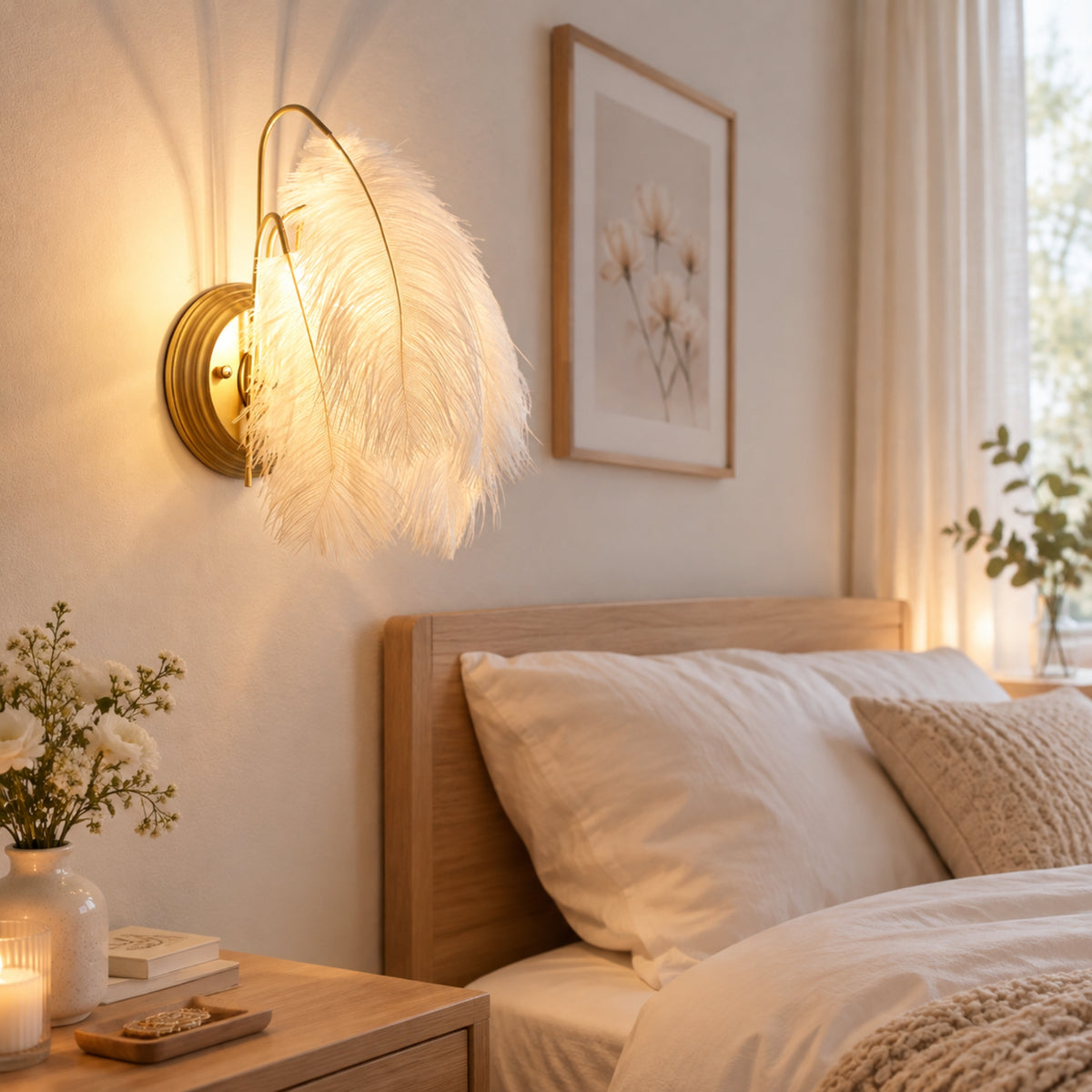 appliques murales pour chambre avec cadre plumes elegantes fluffy