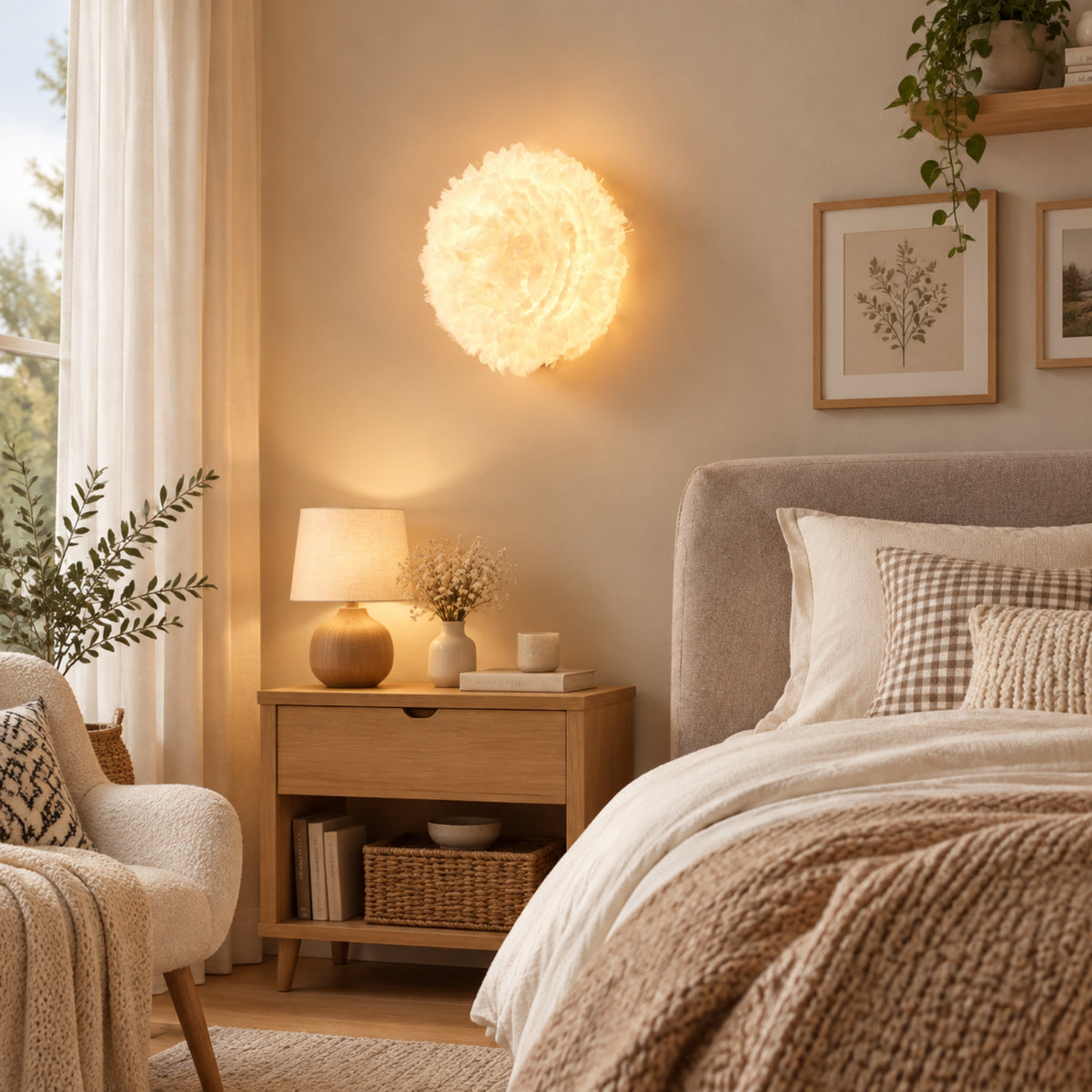 appliques murales pour chambre avec plante plumes doie scandinave