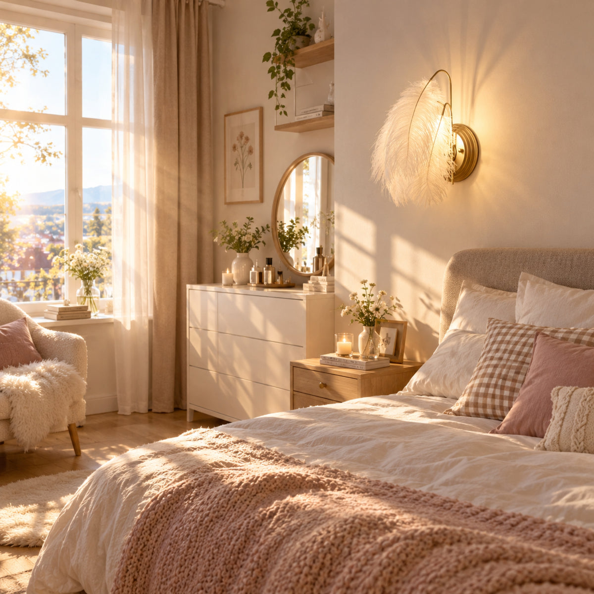 appliques murales pour chambre avec rayons soleil plumes elegantes fluffy