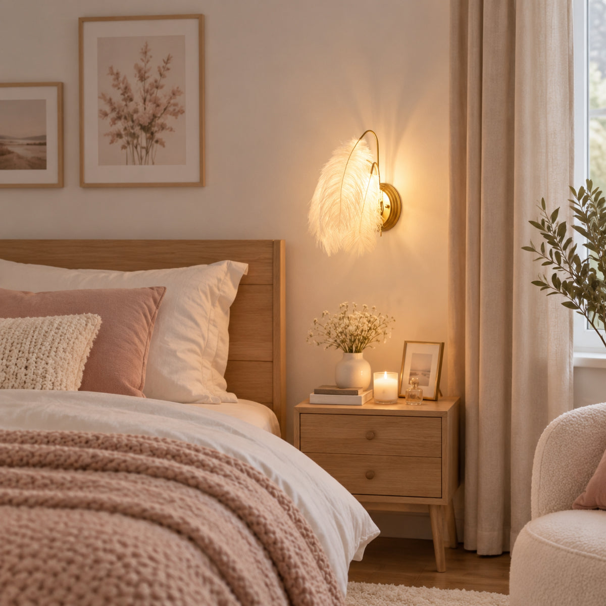 appliques murales pour chambre cote lit plumes elegantes fluffy