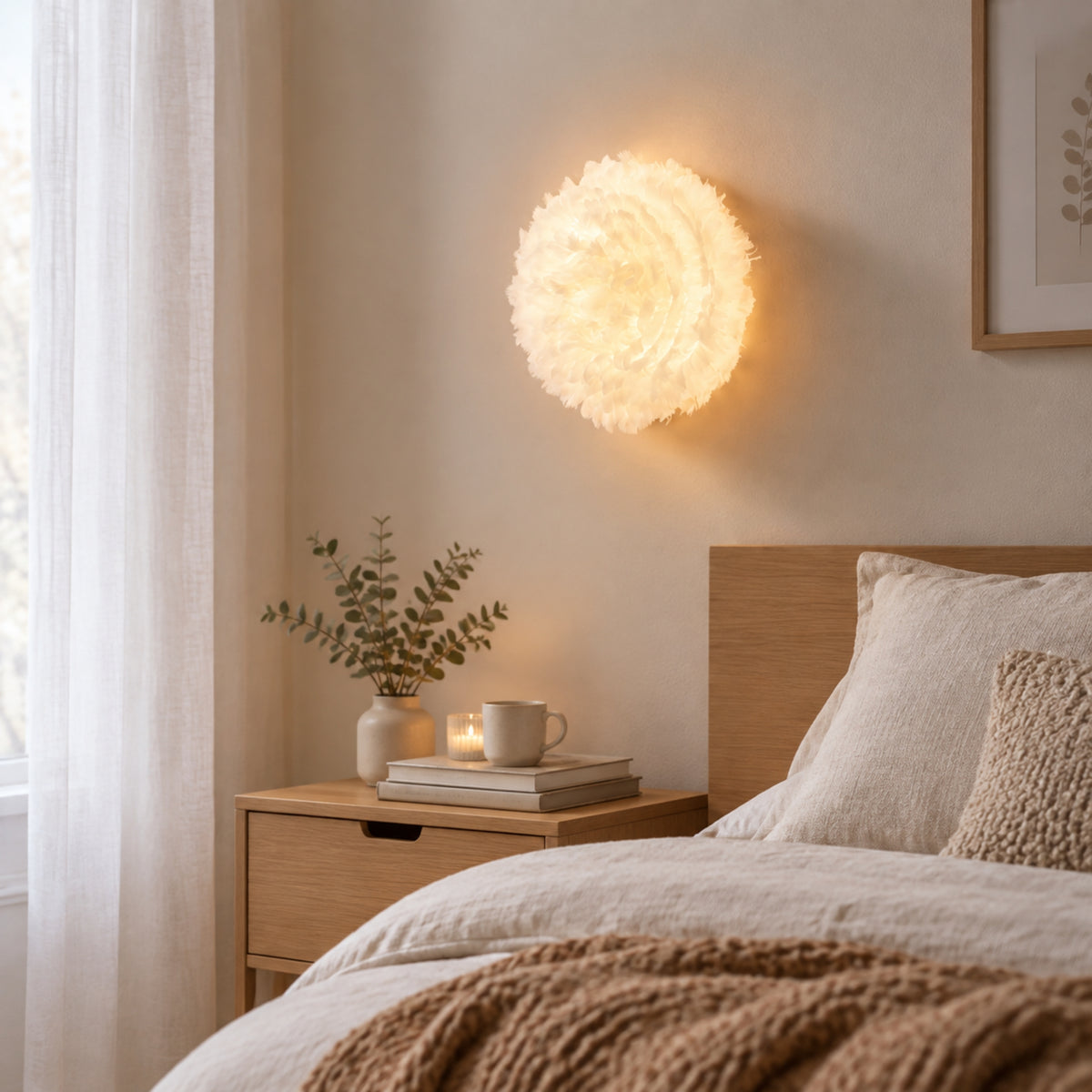 appliques murales pour chambre dessus table chevet plumes doie scandinave