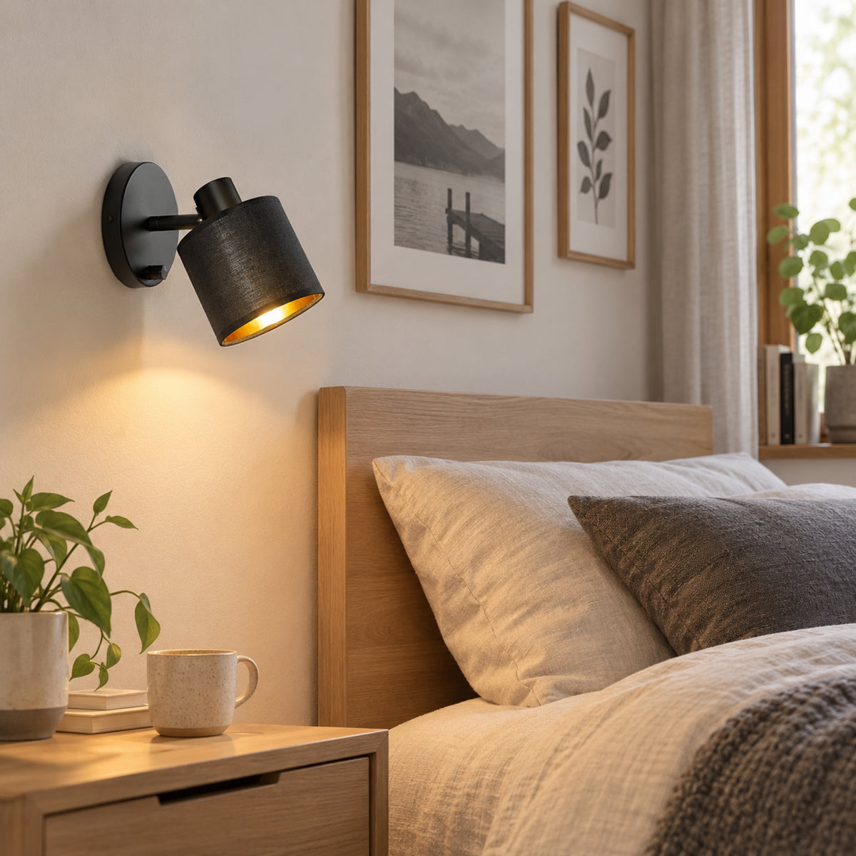 appliques murales pour chambre noire abat-jour noir avec cadre scandia luminosite reglable