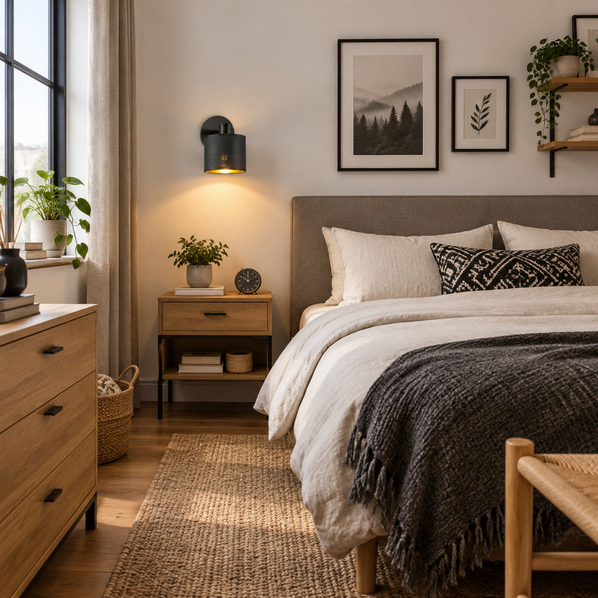 appliques murales pour chambre noire abat-jour noir avec fenetre scandia luminosite reglable