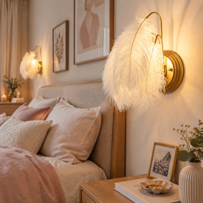 appliques murales pour chambre vue rapproche plumes elegantes fluffy