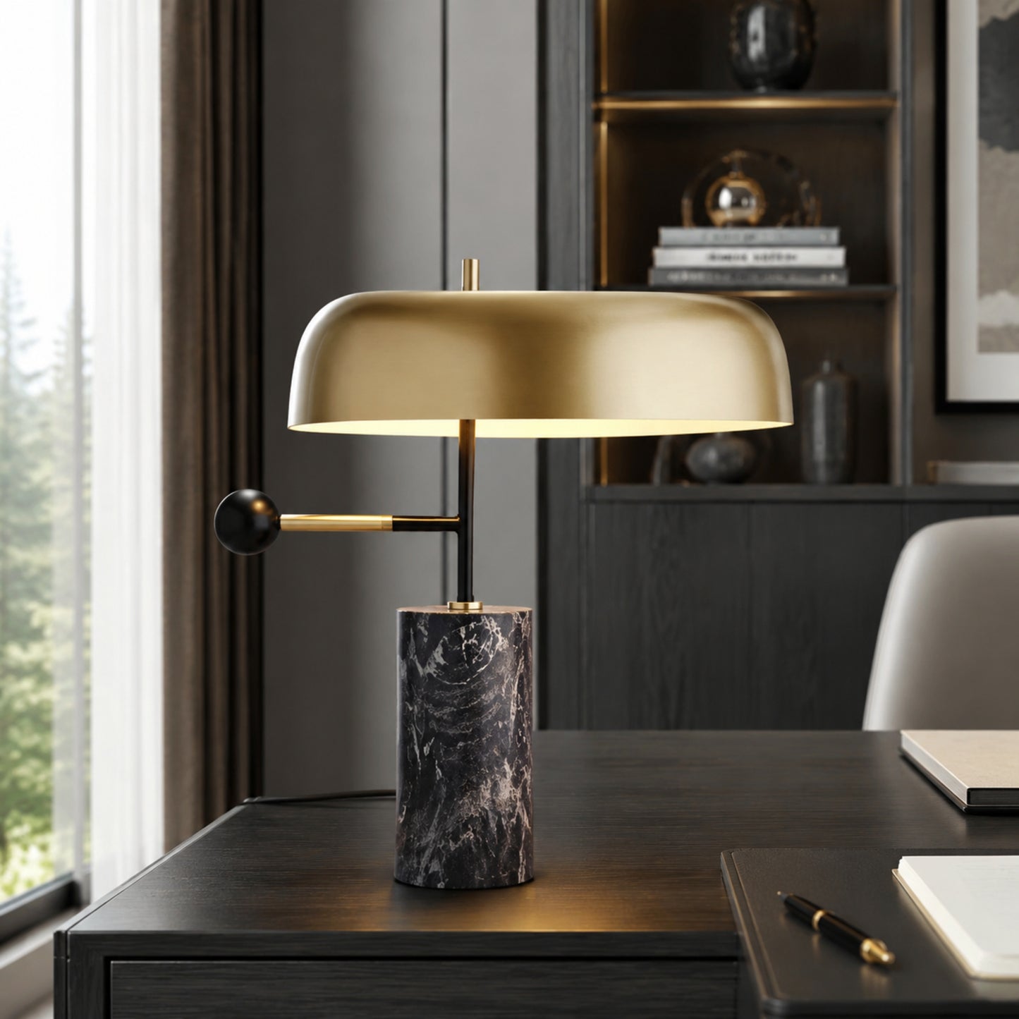 lampe a bureau avec fenetre marbre haut de gamme doree