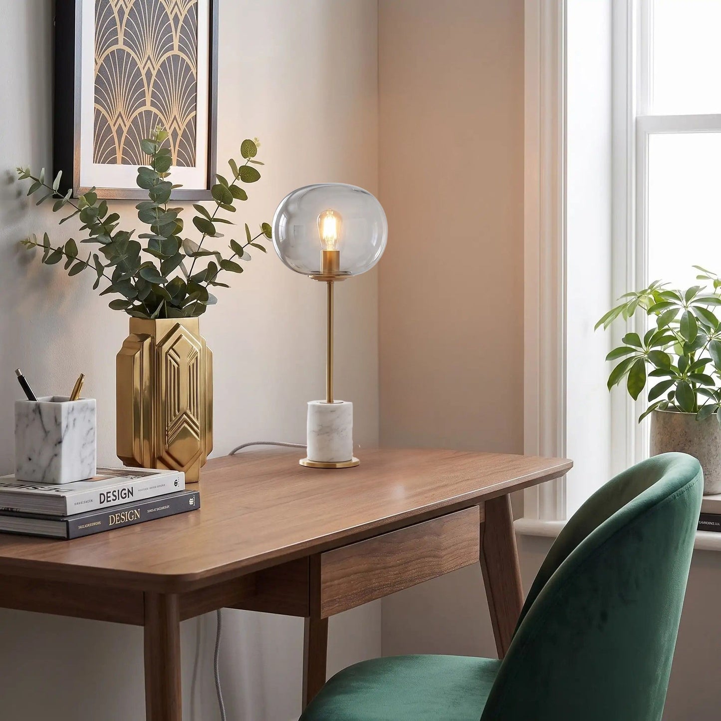 lampe a bureau blanc avec fenetre art deco marbre