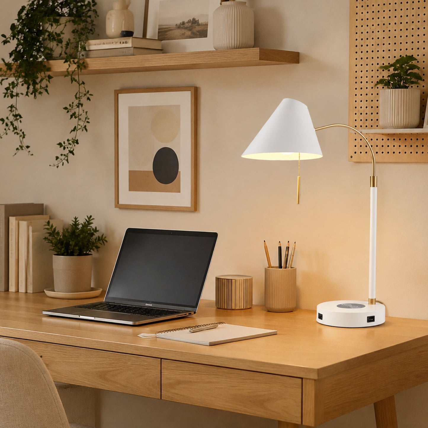 lampe a bureau blanche avec cadre scandinave station de charge