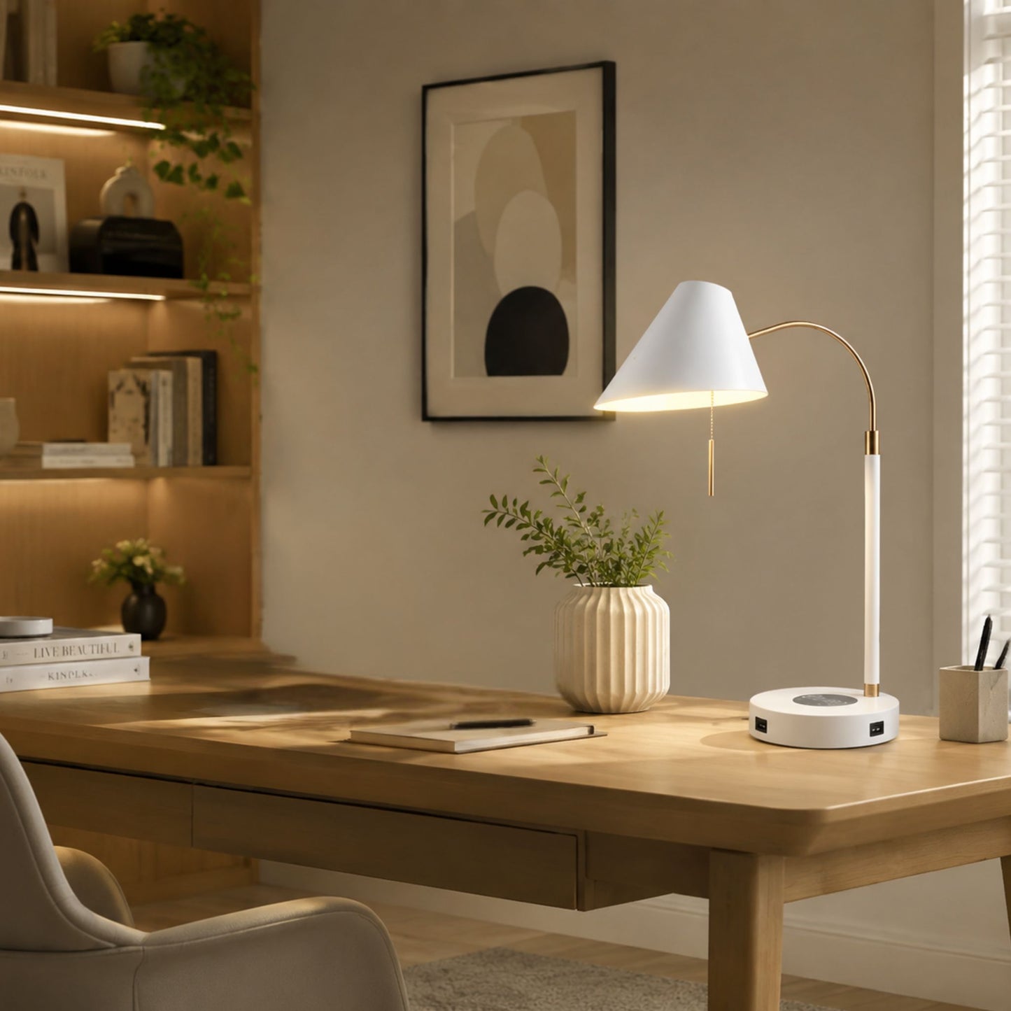 lampe a bureau blanche avec fenetre scandinave station de charge