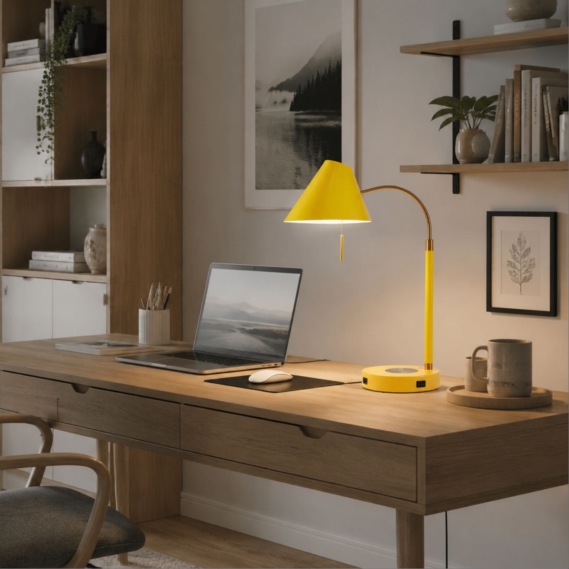 lampe a bureau jaune scandinave station de charge