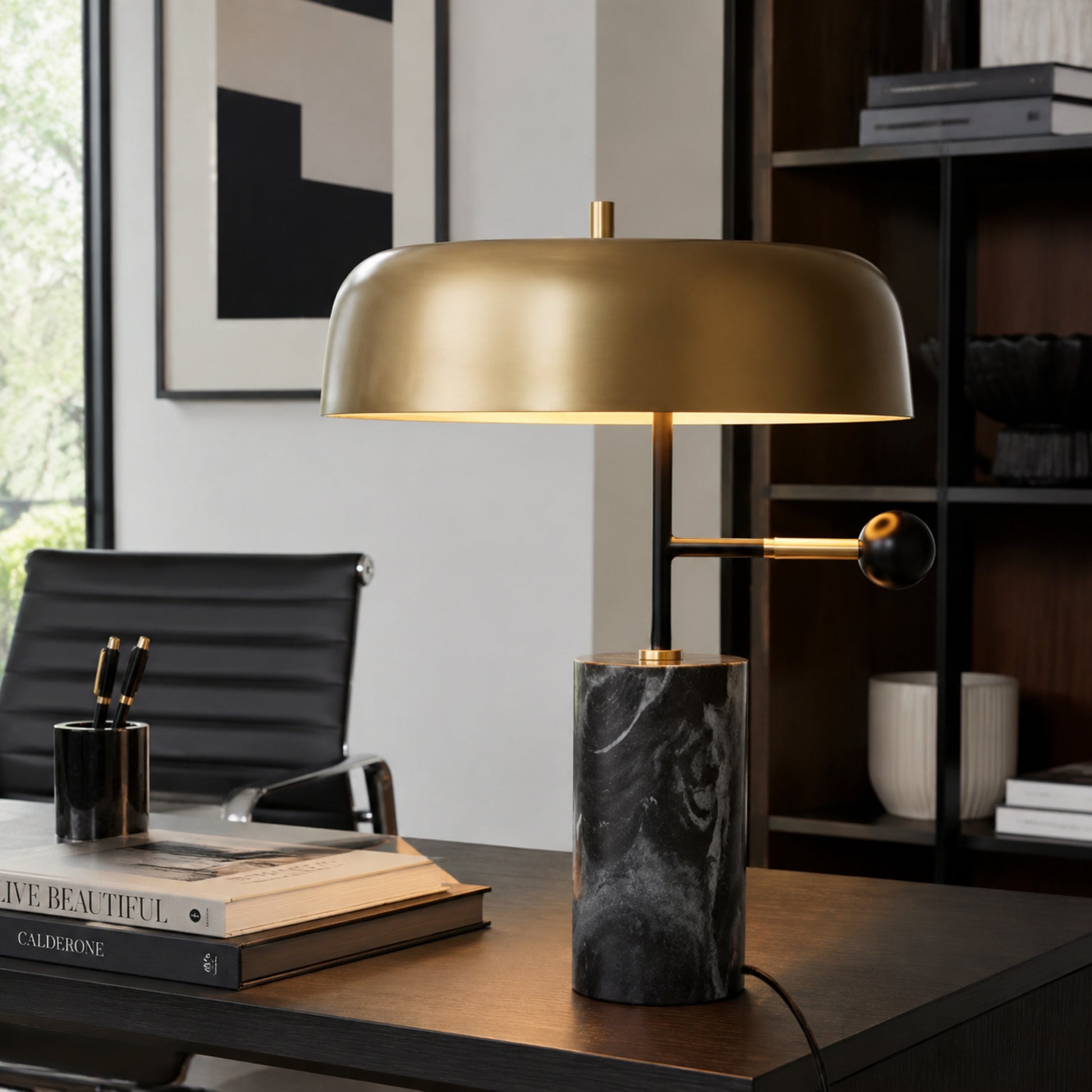 lampe a bureau marbre haut de gamme doree