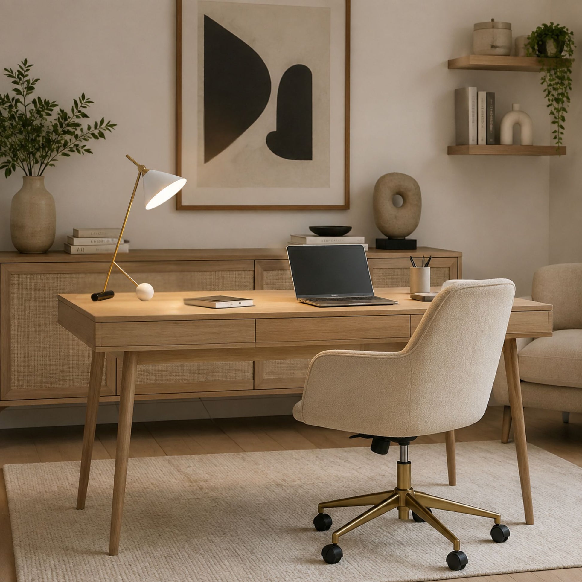 Lampe a bureau blanche avec chaise equilibre art deco