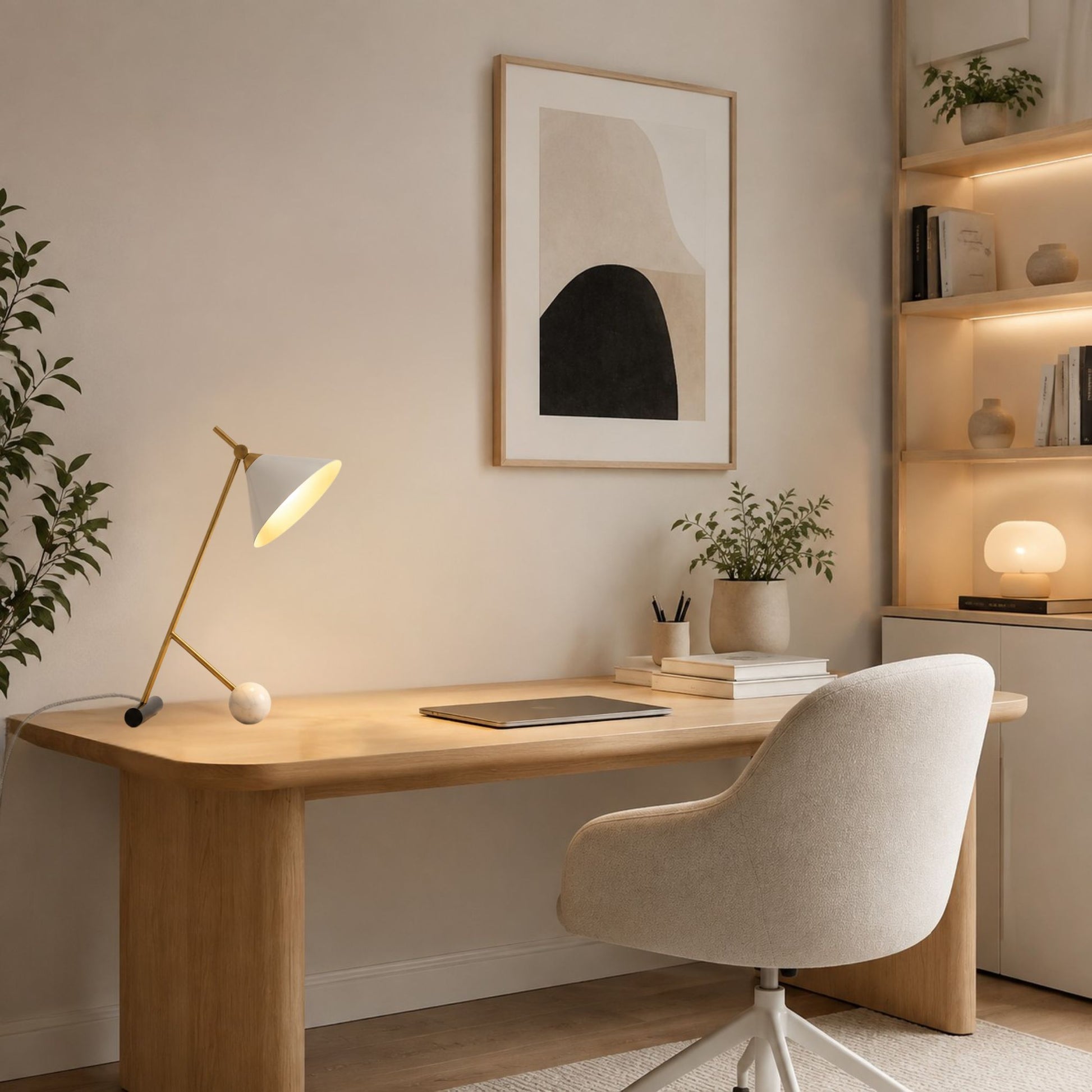 Lampe a bureau blanche avec ordinateur equilibre art deco