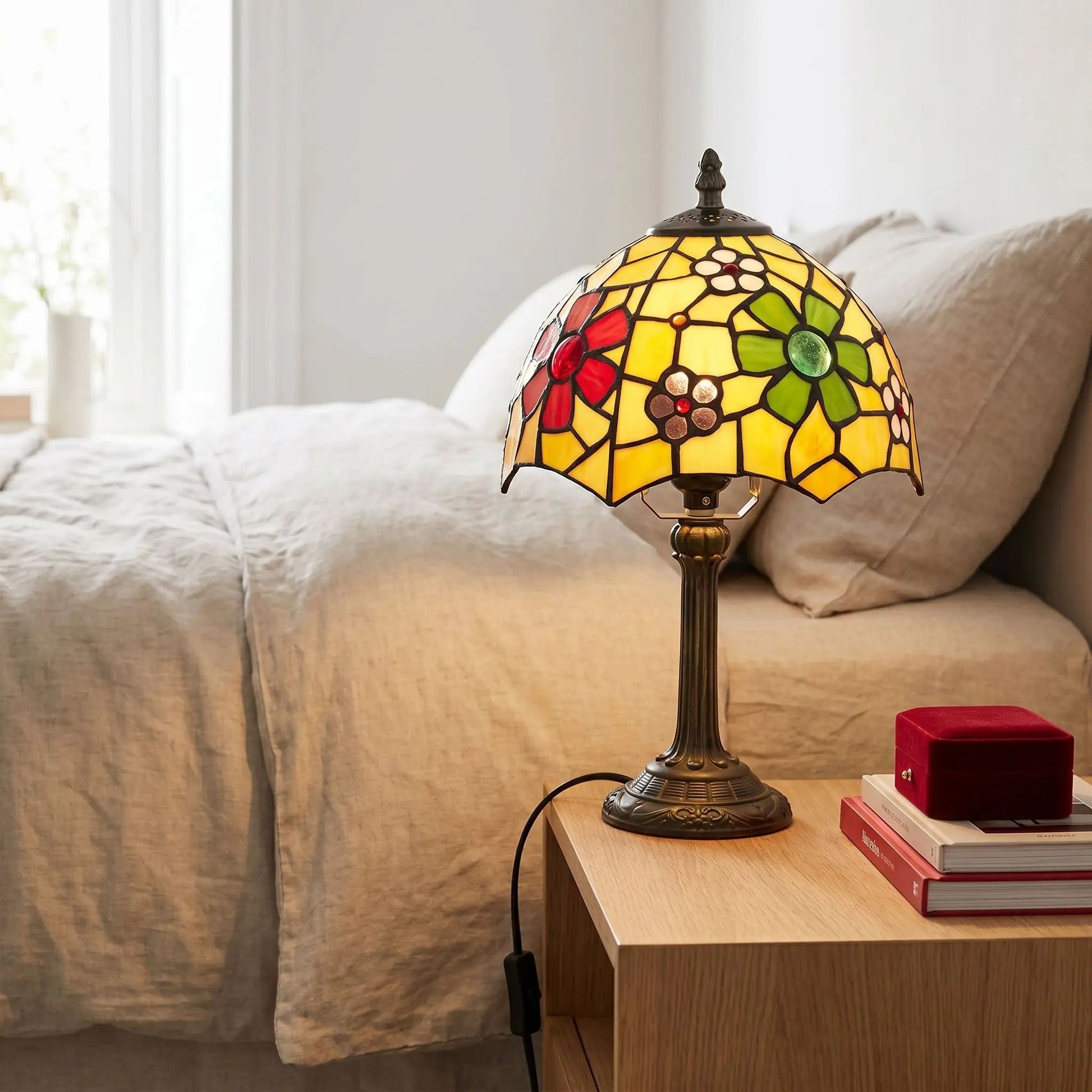 lampe a poser chevet tiffany floral colore