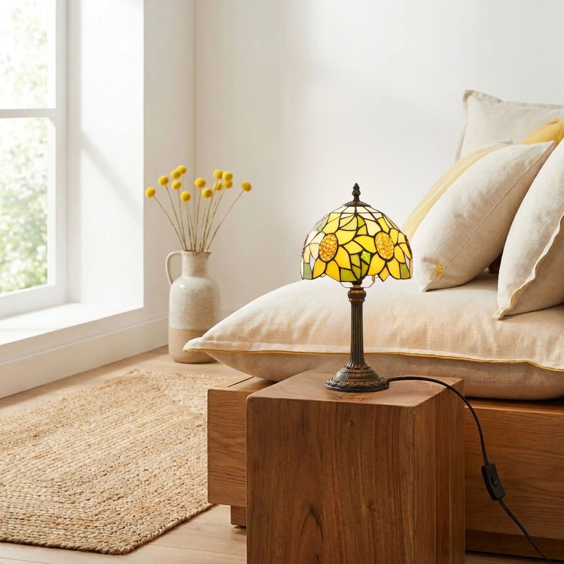 lampe a poser chevet tiffany jaune tournesol