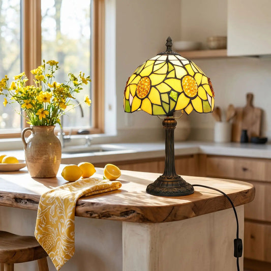lampe a poser comptoir tiffany jaune tournesol