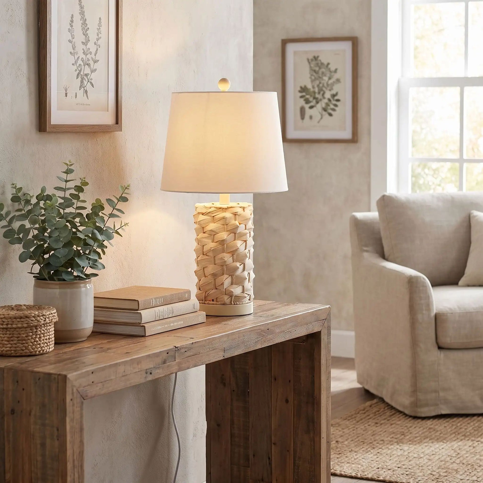 lampe à poser console sejour coastal rotin naturel