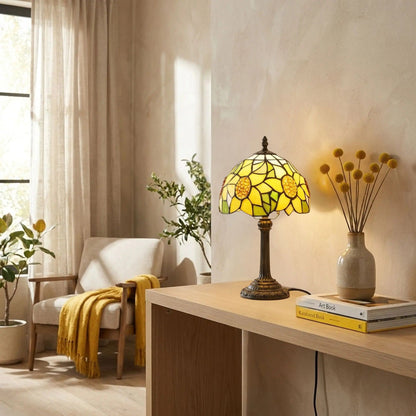 lampe a poser console sejour tiffany jaune tournesol