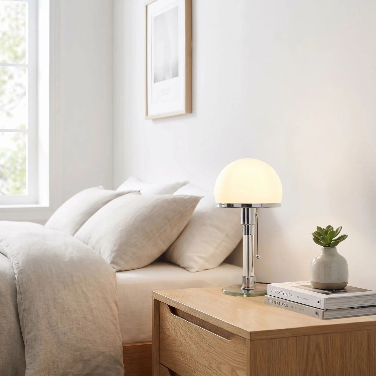lampe à poser design chevet avec livre bauhaus nordique verre depoli