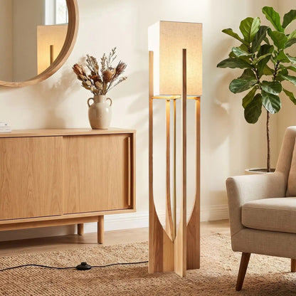 lampe à poser design naturel 145 cm sejour avec canape vu rapproche style wabi sabi japonais