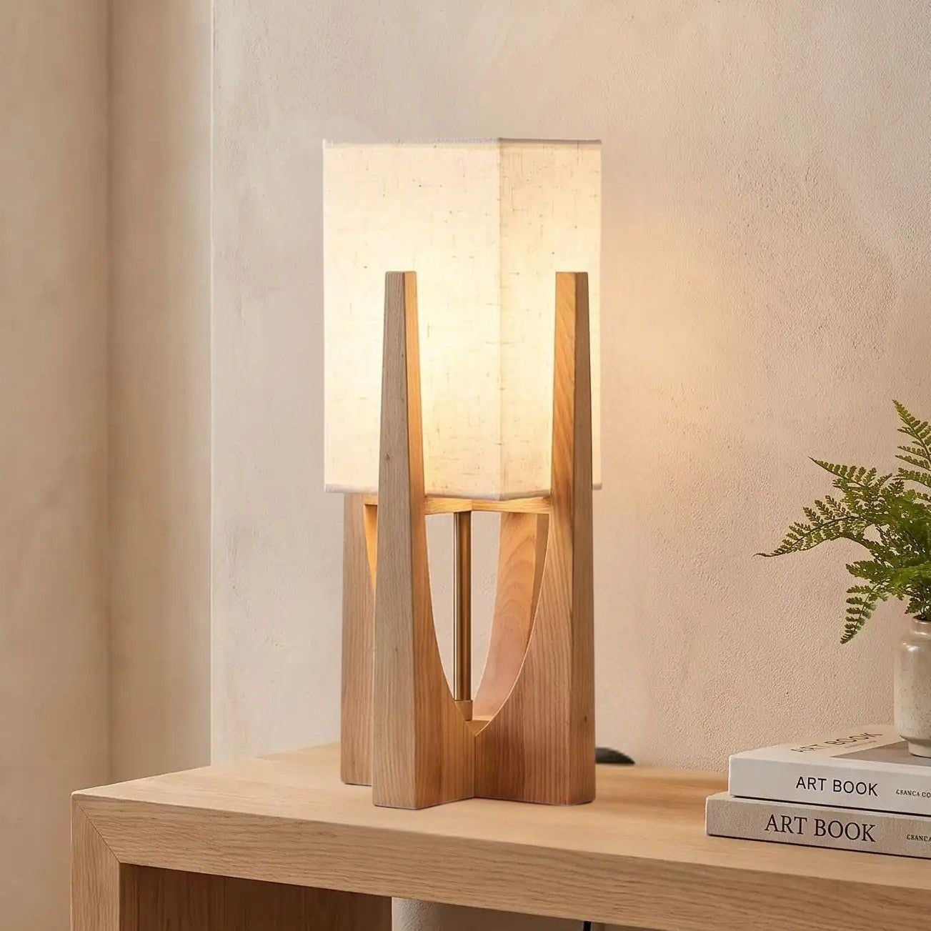 lampe à poser design naturel 53 cm console sejour vu rapproche style wabi sabi japonais