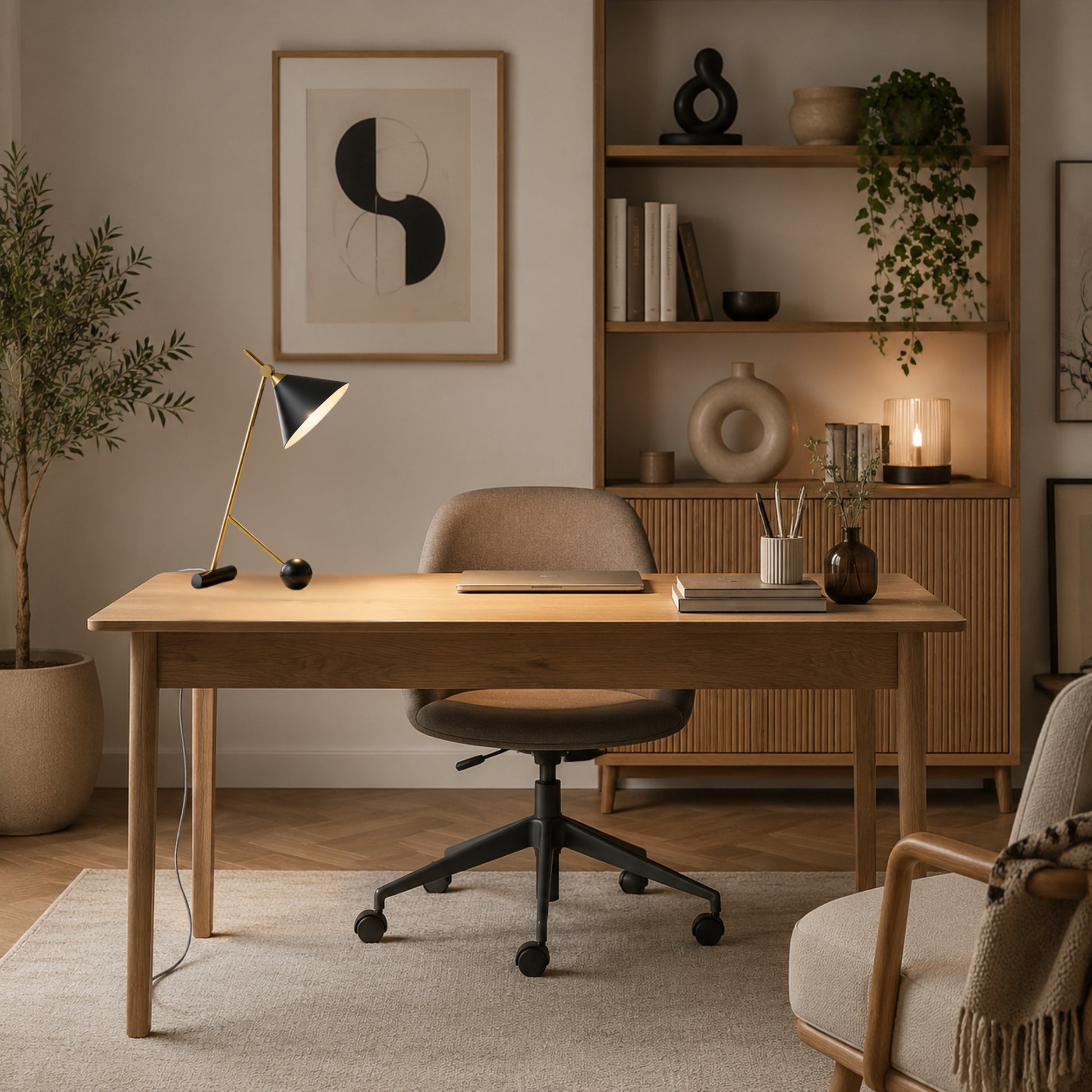 Lampe a bureau noir avec ordinateur equilibre art deco