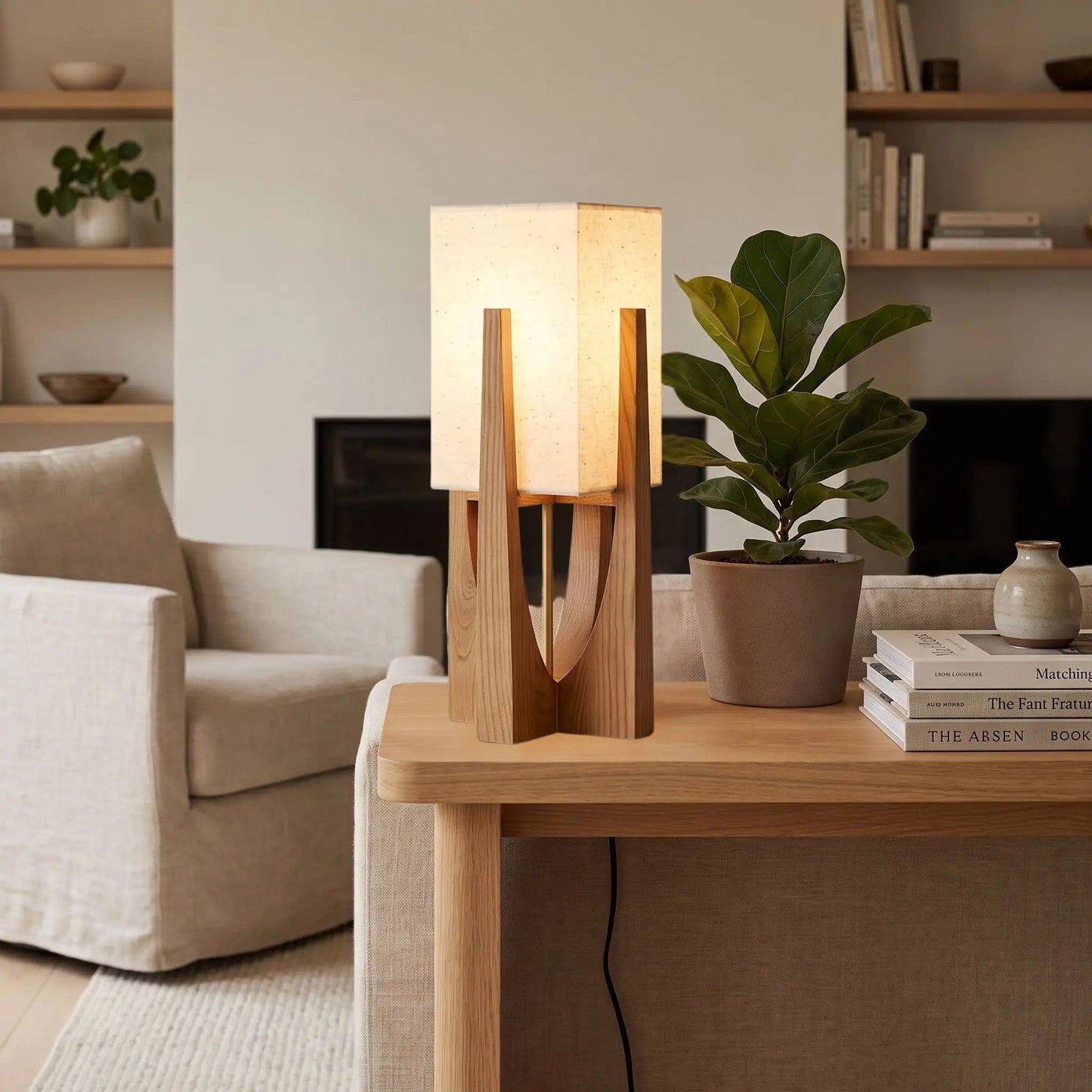 lampe à poser noyer 52 cm console sejour style wabi sabi japonais